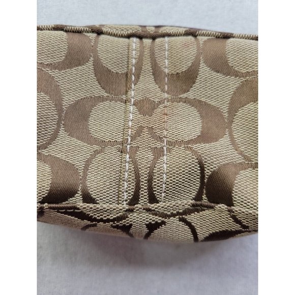 Coach Brown Signature CC Women Zip Up Leather Canvas Wristlet Jacquard Pockets - Picture 3 of 12